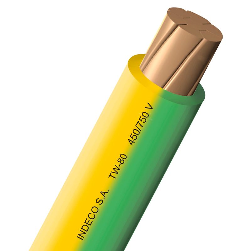 INDECO - Cable TW-80 12 AWG Indeco Amarillo/Verde 100 Metros
