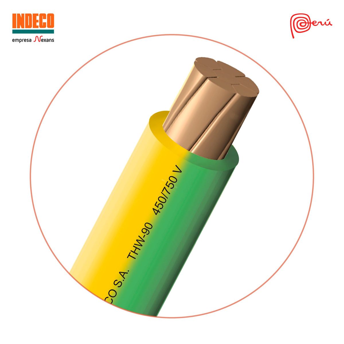 INDECO - Cable THW-90 14 AWG Indeco Amarillo/Verde por Rollo
