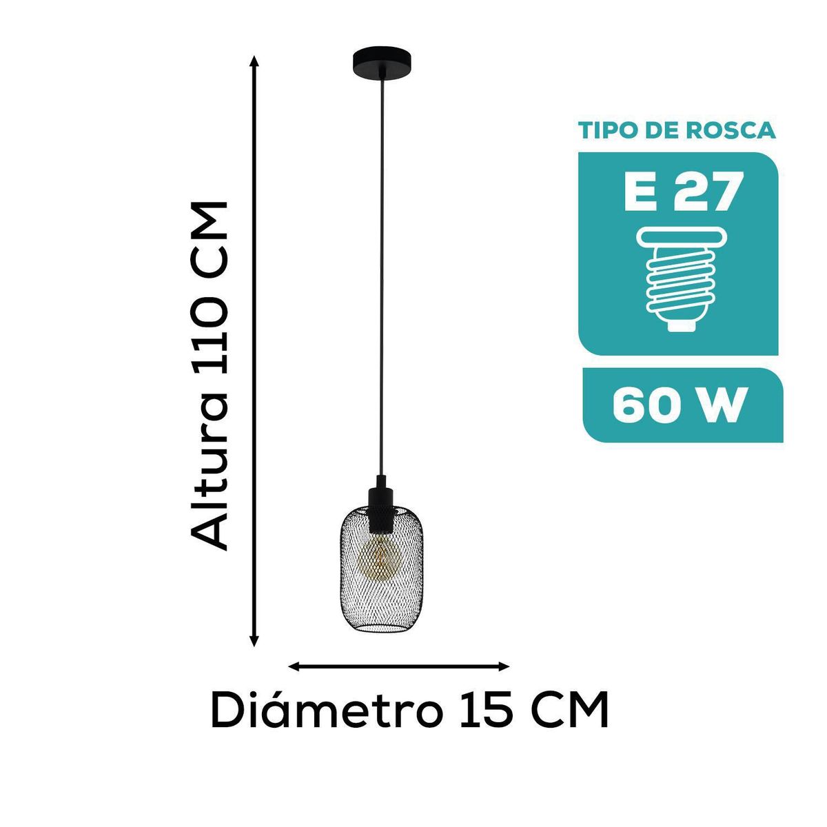 EGLO - Luminaria Colgante Eglo Wrington E27 1x60w H1100 Ø150