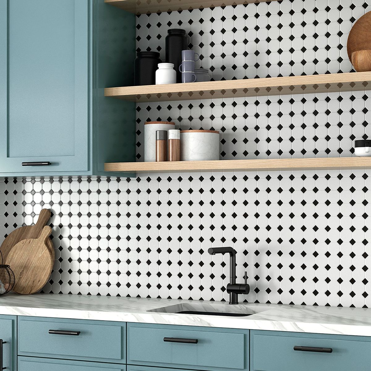 INTERMATEX - Mosaico Octogon White Matt Moderno 30x30cm para muro