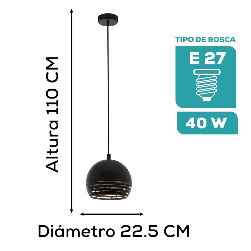 EGLO - Luminaria Colgante Eglo Camastra E27 1x40w H1100 Ø225