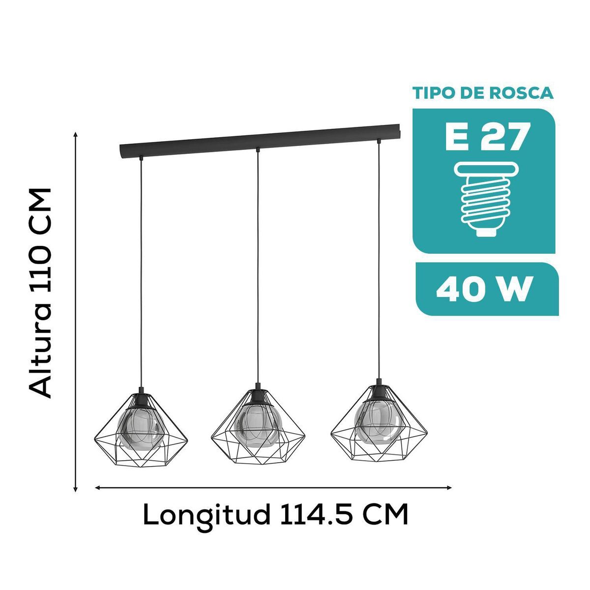 EGLO - Luminaria Colgante Eglo Vernham E27 3x40w L1145 A325 H1100