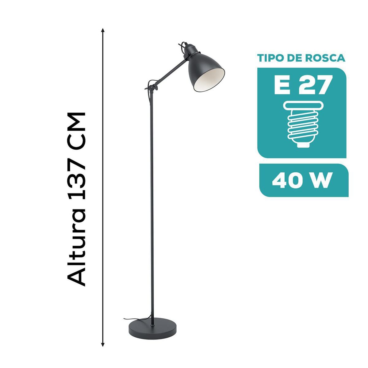 EGLO - Lámpara de Pie Priddy 1x40W