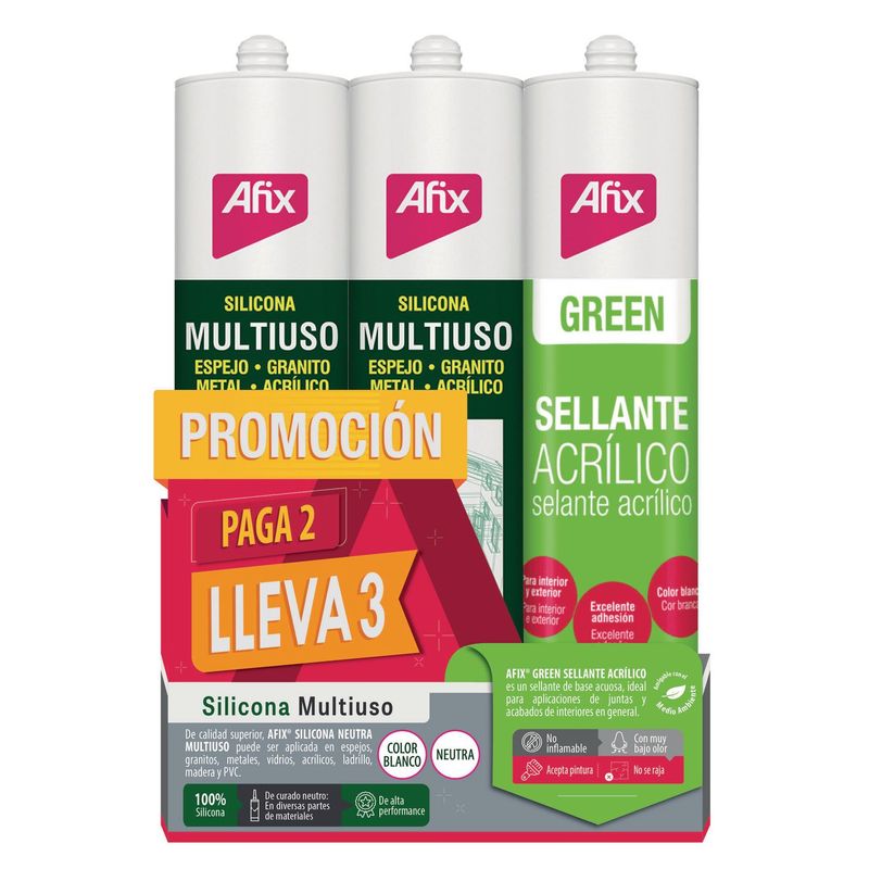 AFIX - Silicona Blanco Afix Multiuso 280ml + Sellante Acrílico 300ml