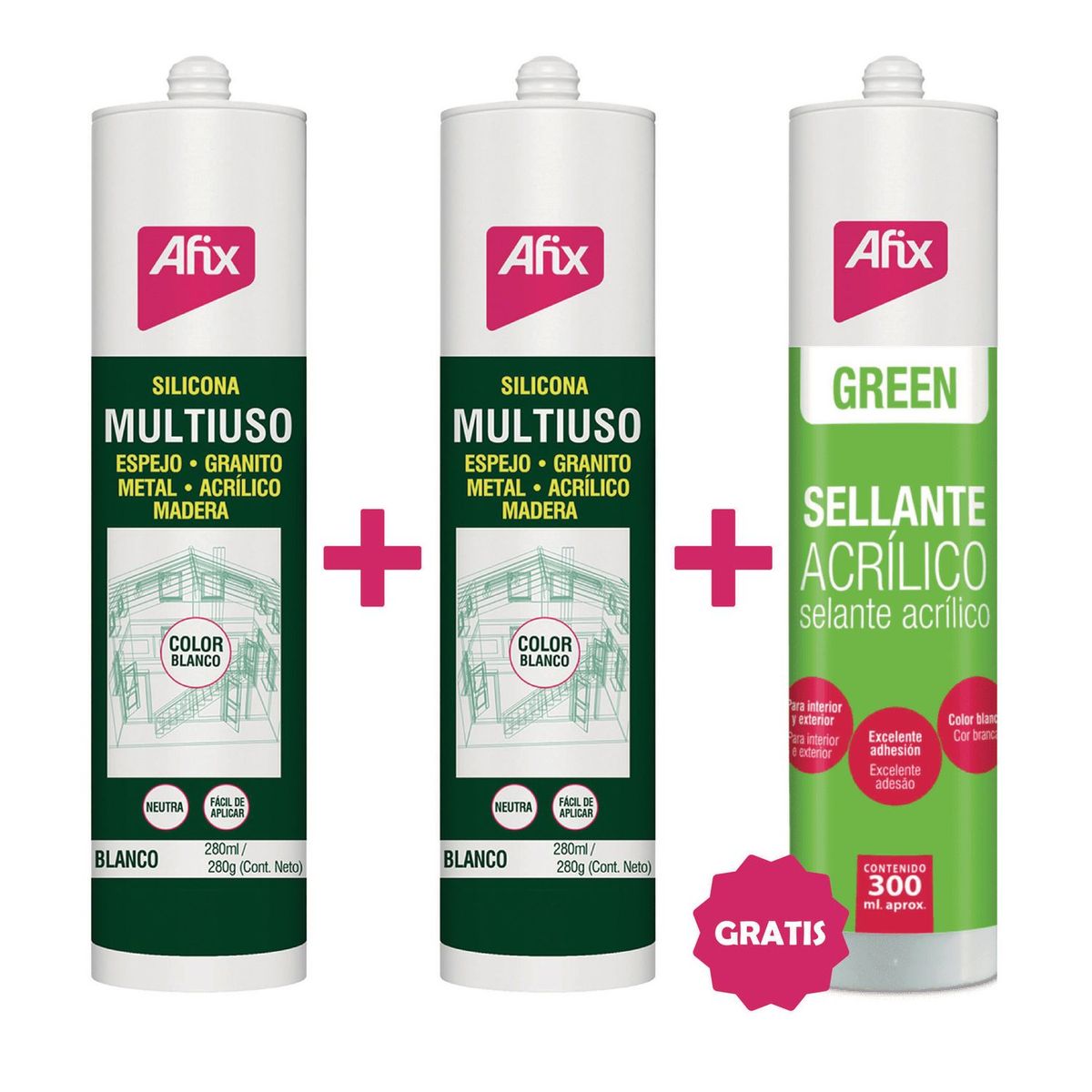 AFIX - Silicona Blanco Afix Multiuso 280ml + Sellante Acrílico 300ml
