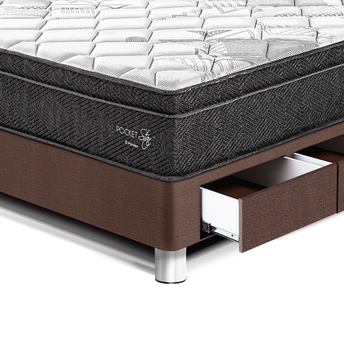 PARAISO - Cama con Cajones Pocket Star 1.5 Plazas + Almohada + Protector