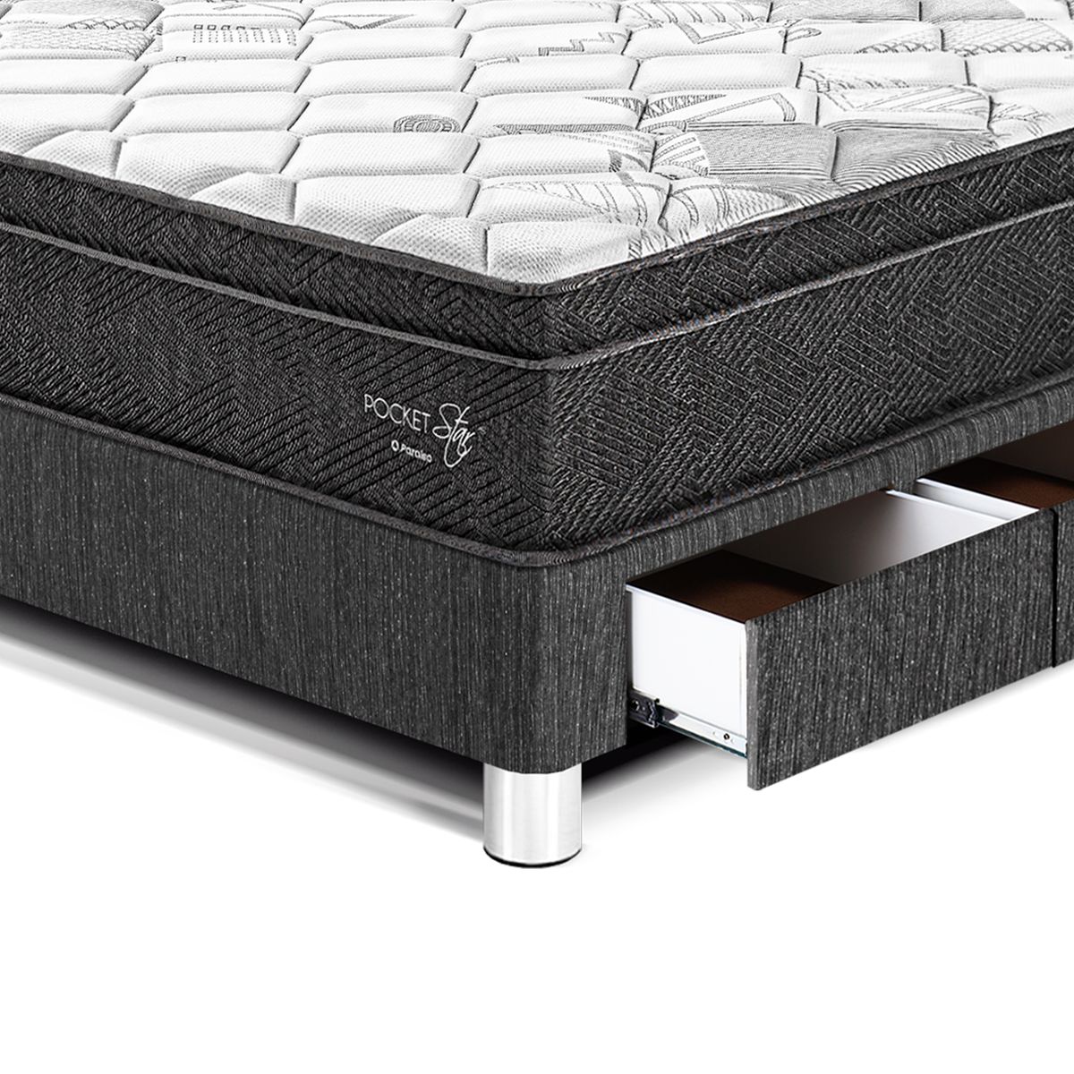 PARAISO - Cama con Cajones Pocket Star 1.5 Plazas + Almohada + Protector