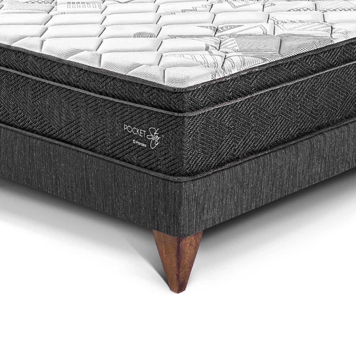 PARAISO - Dormitorio Europeo Paraíso Pocket Star 2 Plazas Charcoal + Colchón + 2 Almohadas + Protector