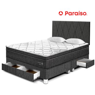 Dormitorio Paraso Pocket Star con Cajones King Charcoal + Colchn + 2 Almohadas + Protector
