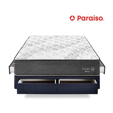 Cama con Cajones Paraso Pocket Star King Azul + Colchn + 2 Almohadas + Protector