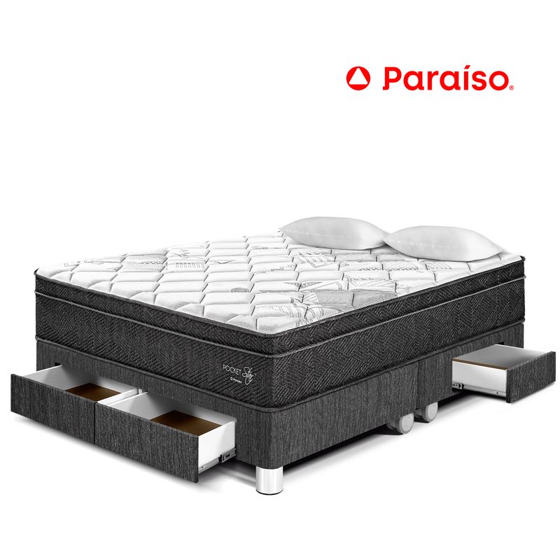 PARAISO - Cama con Cajones Pocket Star King + 2 Almohadas + Protector