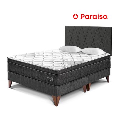 Dormitorio Europeo Paraso Pocket Star King Charcoal + Colchn + 2 Almohadas + Protector