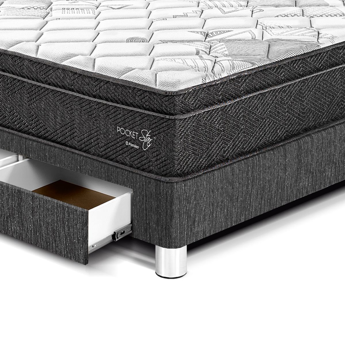 PARAISO - Cama con Cajones Pocket Star 2 Plazas + 2 Almohadas + Protector