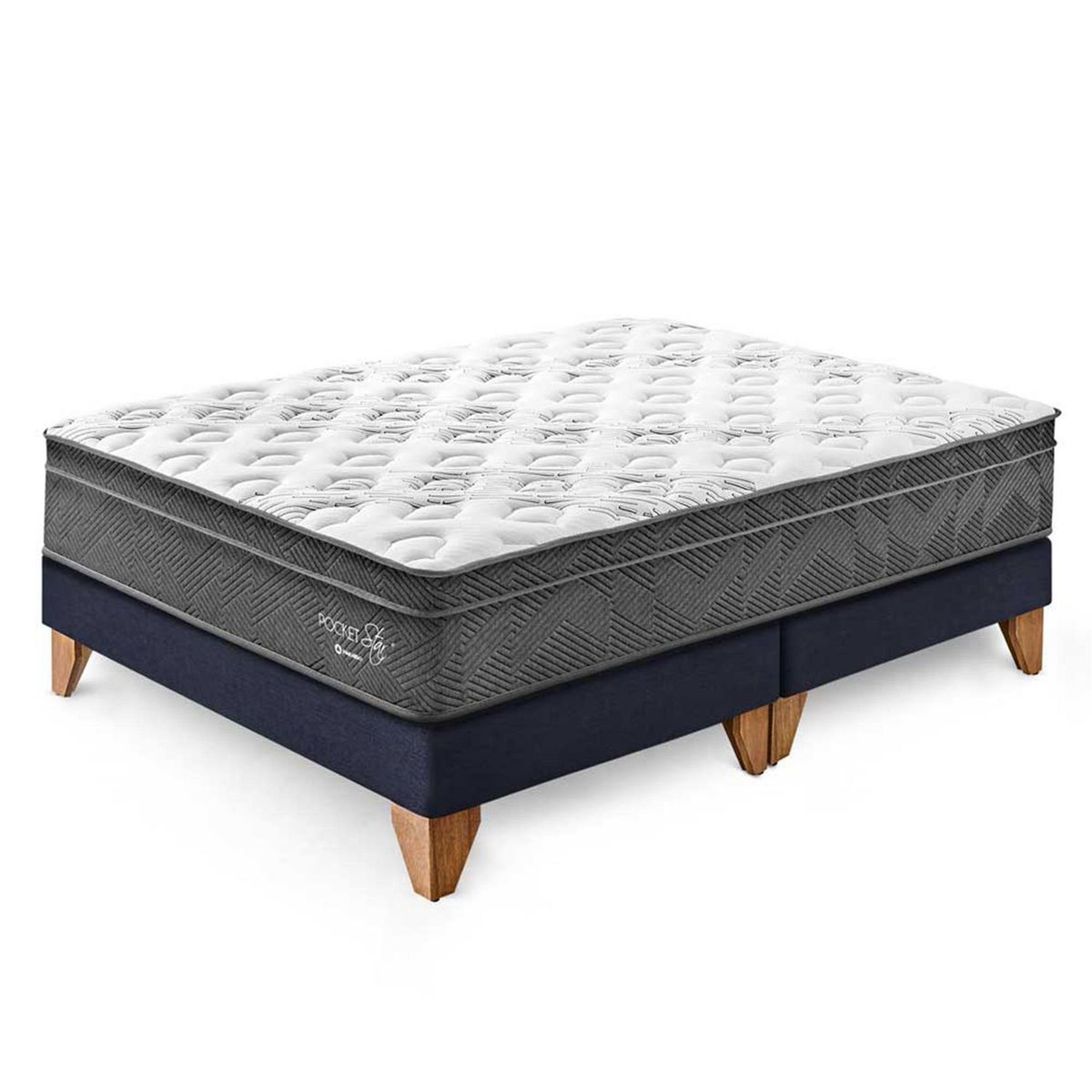 PARAISO - Cama Europea Paraíso Pocket Star King Azul + Colchón + 2 Almohadas + Protector