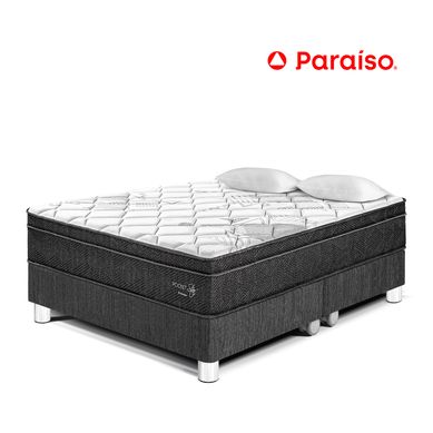 Cama Paraso Pocket Star King Charcoal + Colchn + 2 Almohadas + Protector
