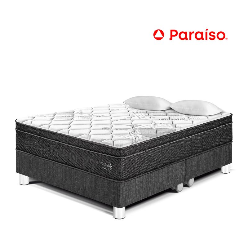 PARAISO - Cama Pocket Star Queen + 2 Almohadas + Protector