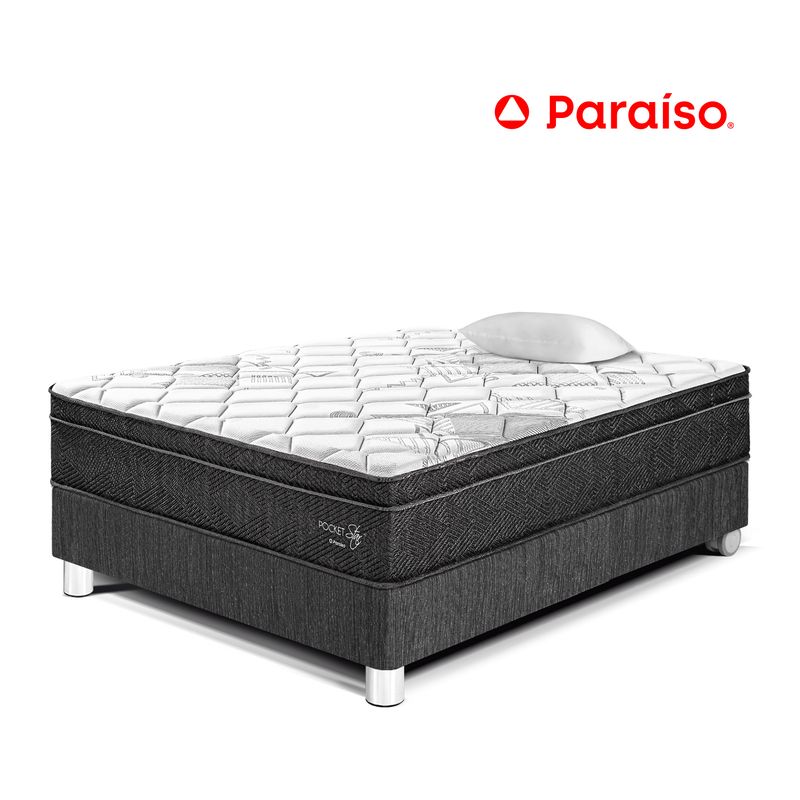 PARAISO - Cama Pocket Star 1.5 Plazas + Almohada + Protector
