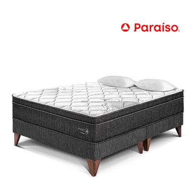 Cama Europea Paraso Pocket Star King Charcoal + Colchn + 2 Almohadas + 1 Protector