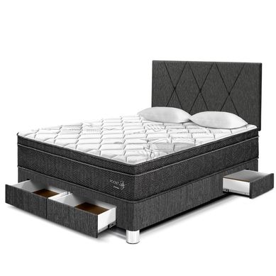 Dormitorio con Cajones Para�so Pocket Star 2 Plazas Charcoal + 2 Almohadas + Protector