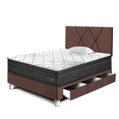 Dormitorio con Cajones Para�so Pocket Star 1.5 Plazas Chocolate + Colch�n + Almohada + Protector