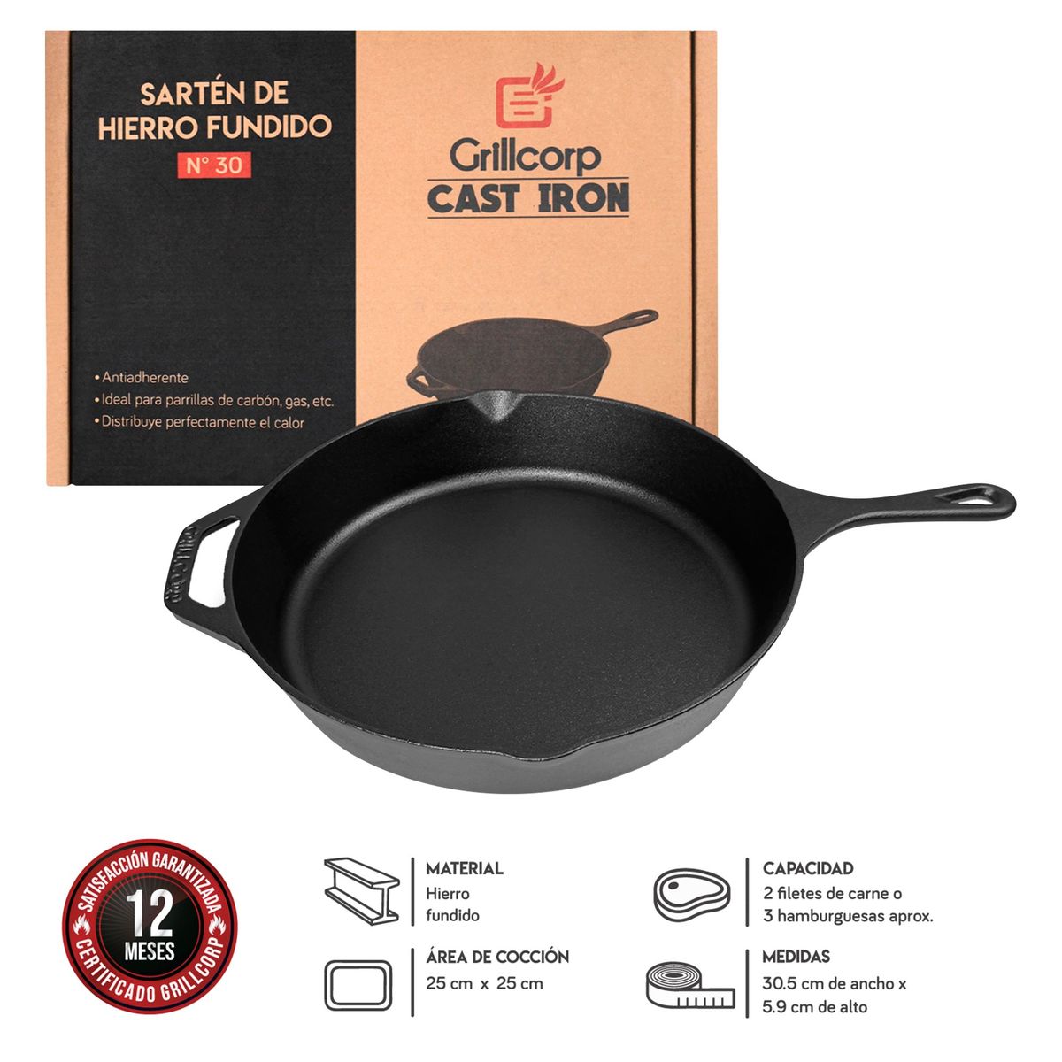 GRILLCORP - Sartén de Hierro Fundido 15cm