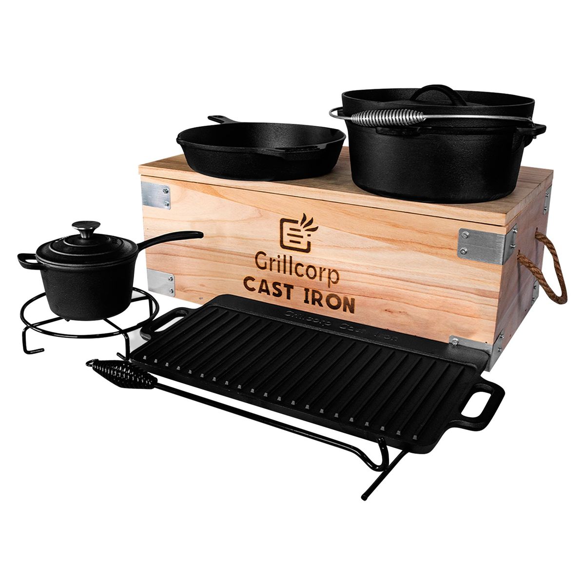 GRILLCORP - Set de Camping de Hierro Fundido