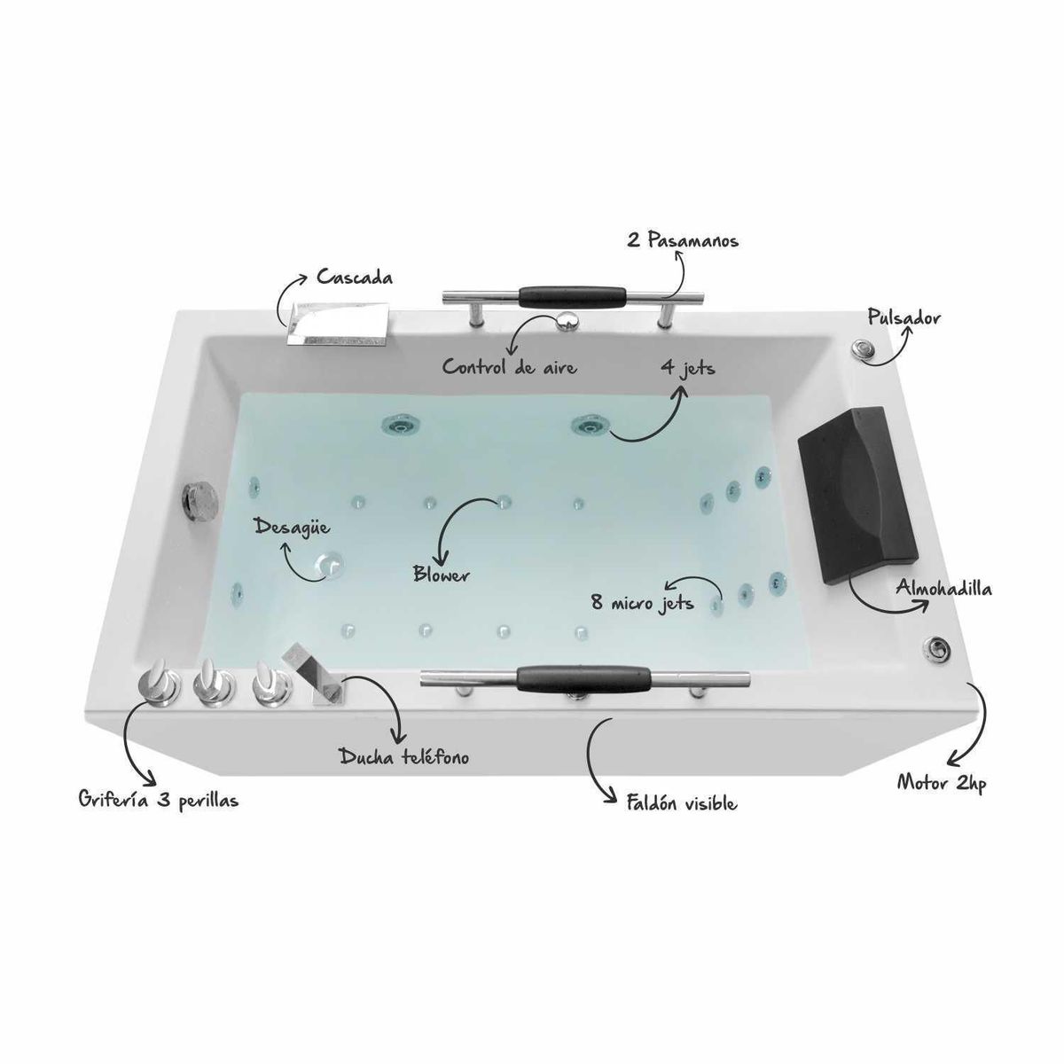 CUBA&SPA - Tina Hidromasaje Minimalista Profesional 150x80 cm
