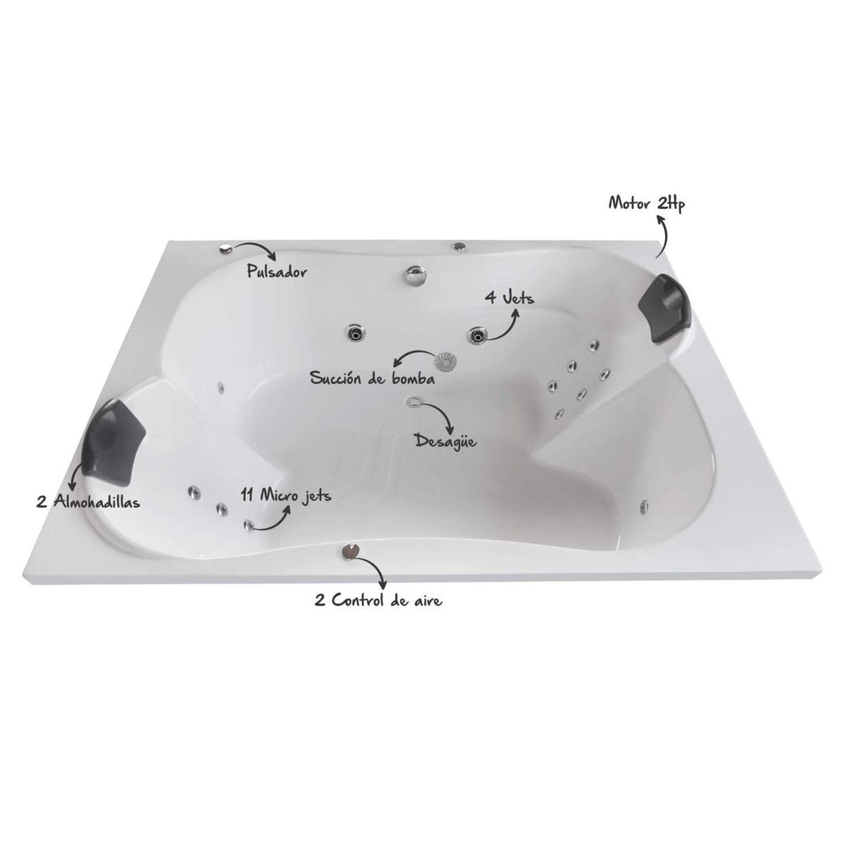 CUBA&SPA - Tina Hidromasaje Dune Profesional 190x140 cm