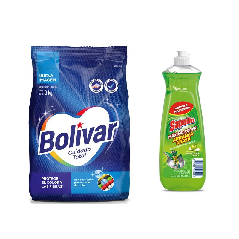  - Lavavajillas Sapolio 1.25 Litros + Detergente En Polvo Cuidado Total 9Kg Bolivar