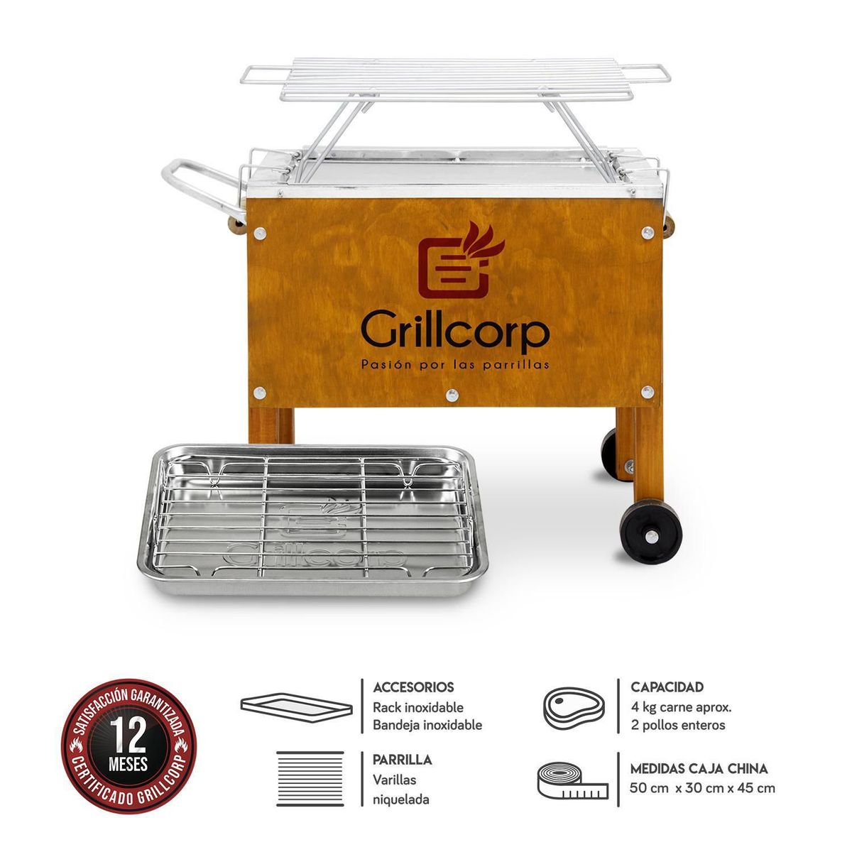 GRILLCORP - Caja China Acero Galvanizado/Acero Inoxidable Grillcorp 40X25 Cm