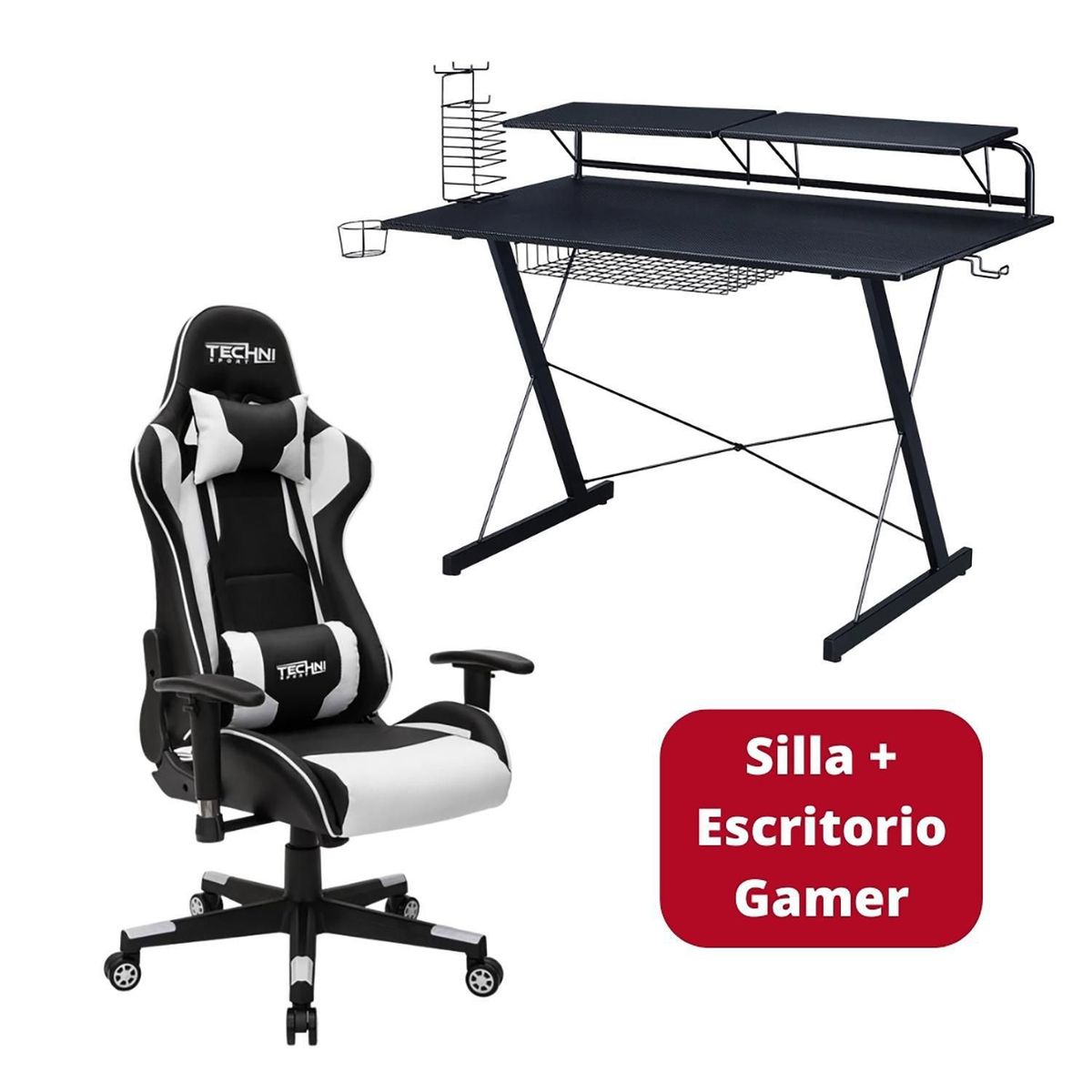 TECHNISPORT - Silla Gamer SGBL y Escritorio Gamer