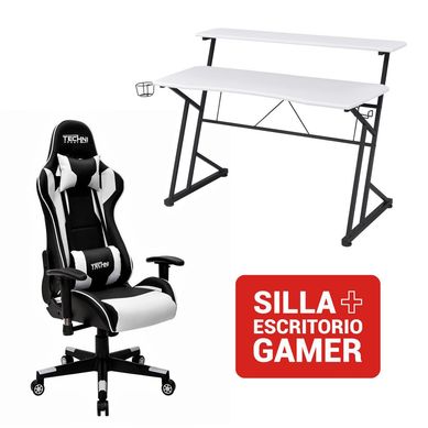 Silla Gamer SGBL y Escritorio Gamer Blanco