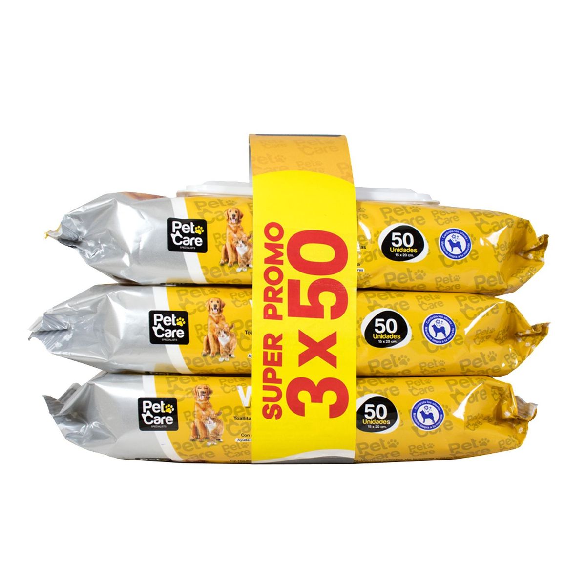 PET CARE - Toallitas Húmedas de Algodón para Perro Aroma Vainilla 3x50