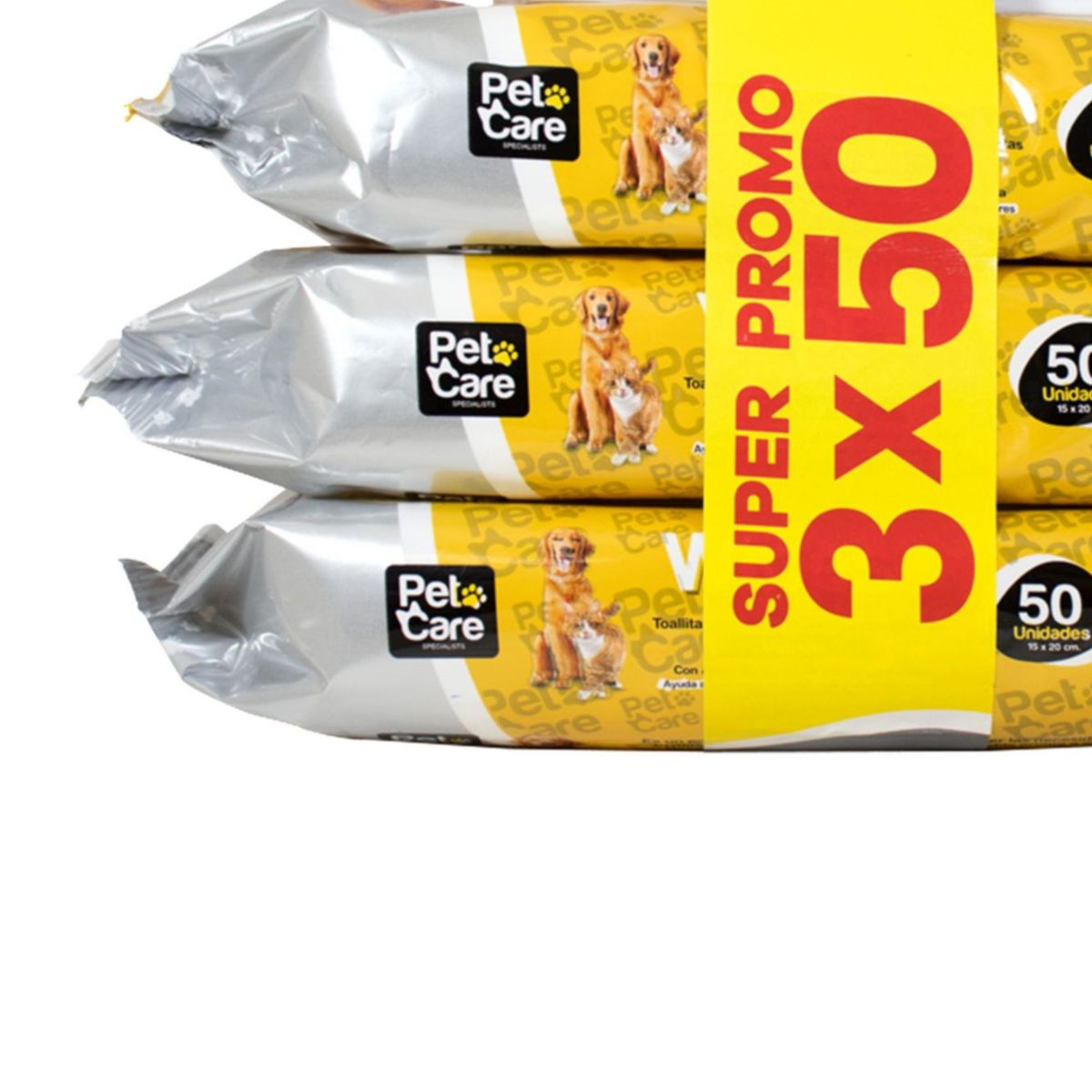 PET CARE - Toallitas Húmedas de Algodón para Perro Aroma Vainilla 3x50