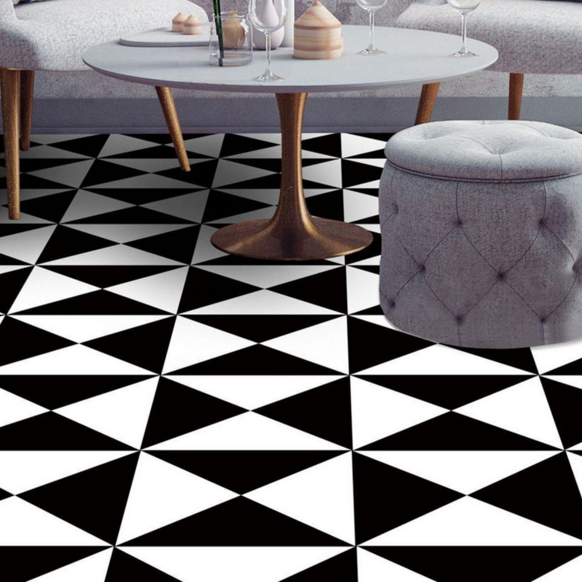 SAN LORENZO - Cerámica Triangolo Nero Decorada blanco y negro 21.6x21.6 cm 1.12m2