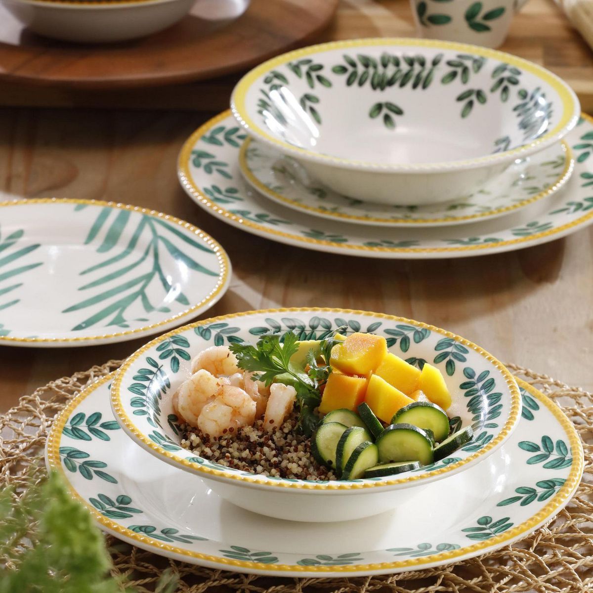 CORONA - Juego de vajillas Porcelana Salvia Beige 16 Piezas