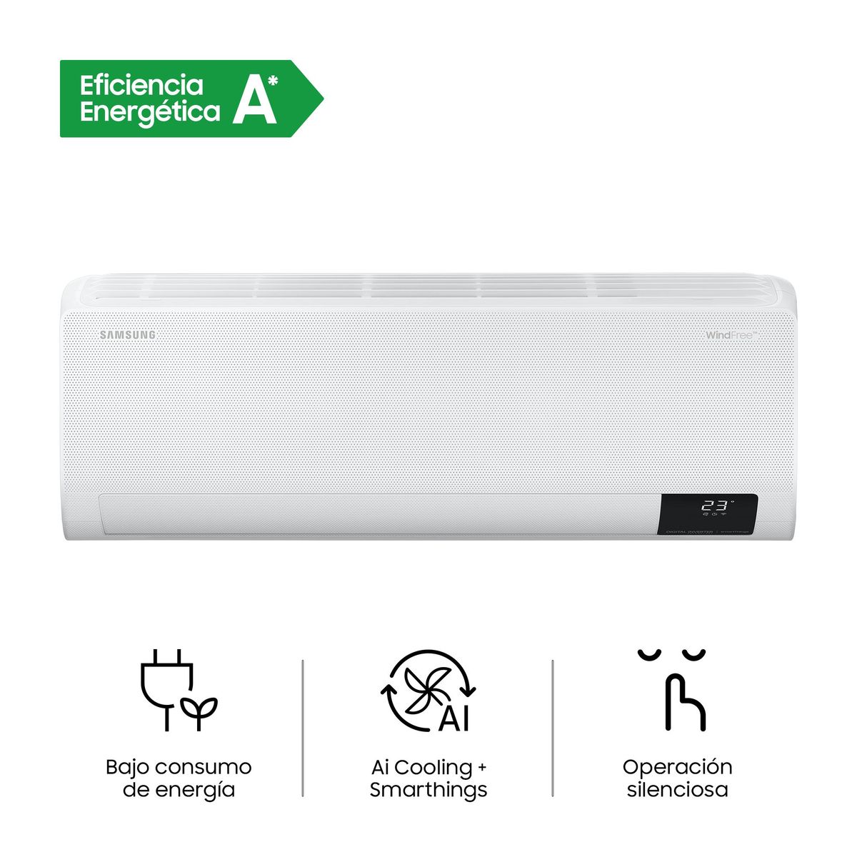 SAMSUNG - Aire Acondicionado Samsung Split 12000 BTU Inverter Windfree On/Off Smart Wi-Fi