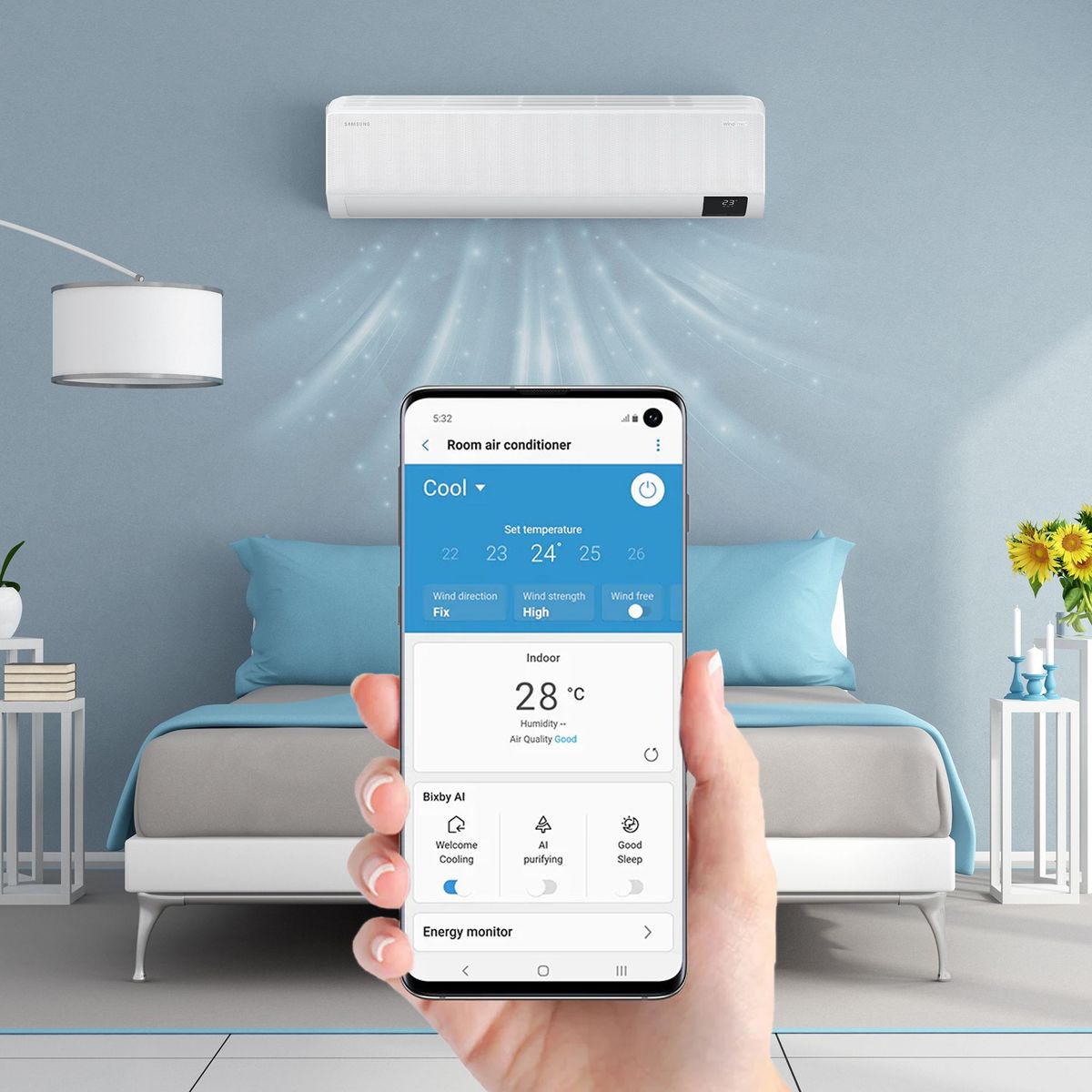 SAMSUNG - Aire Acondicionado Samsung Split 18000 BTU Inverter Windfree On/Off Smart Wi-Fi