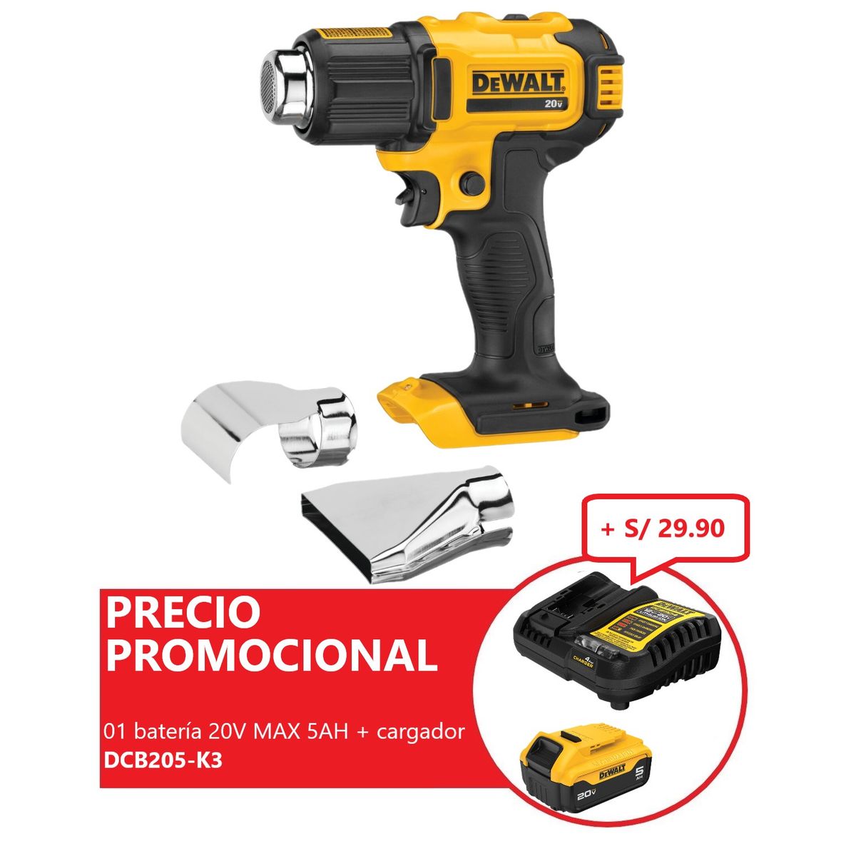 DEWALT - Pistola de Calor Inalámbrico Dewalt 20V DCE530B (Sin batería)