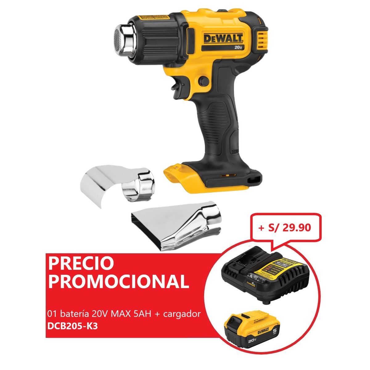 DEWALT - Pistola de Calor Inalámbrico Dewalt 20V DCE530B (Sin batería)