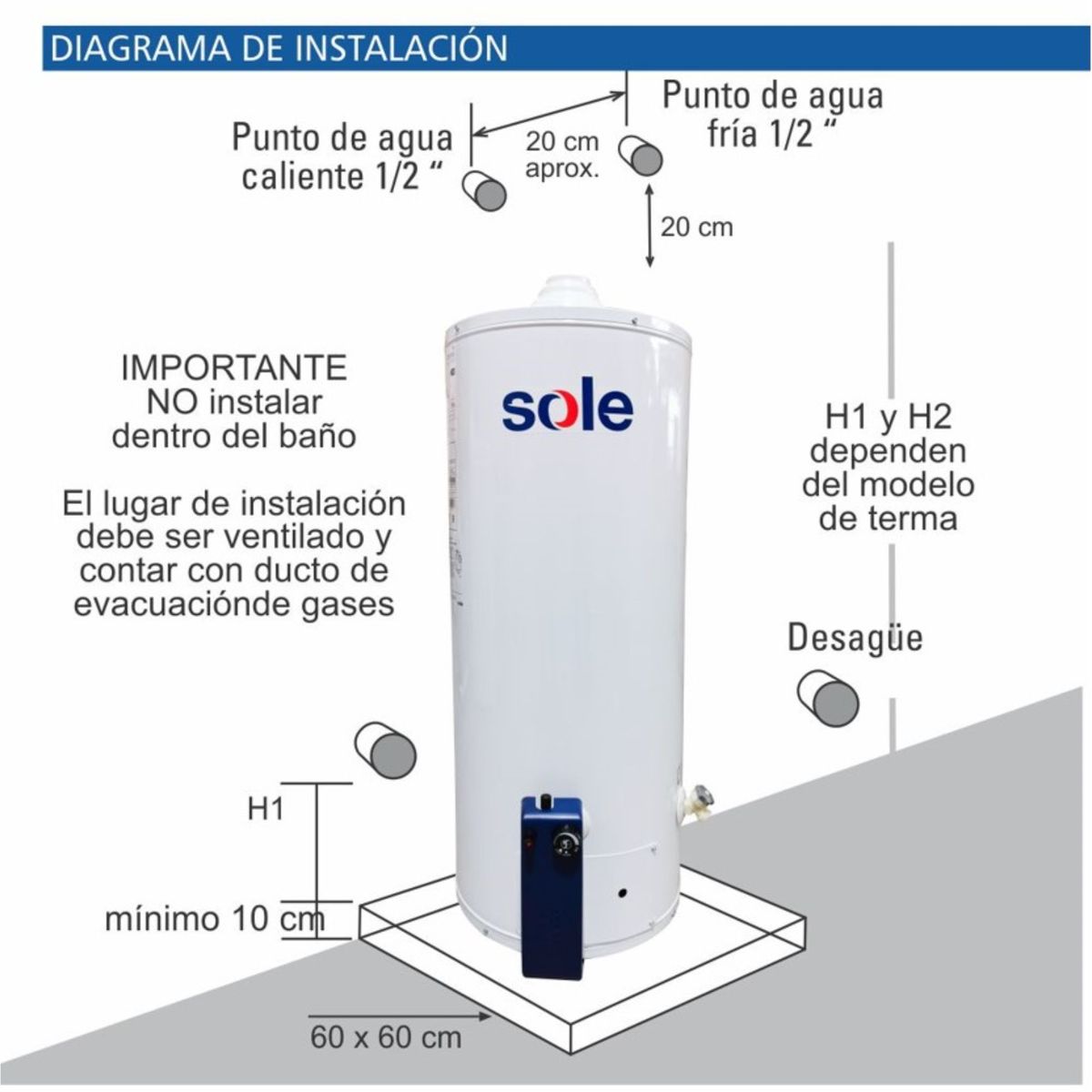 SOLE - Termotanque a Gas Sole GLP 132 litros