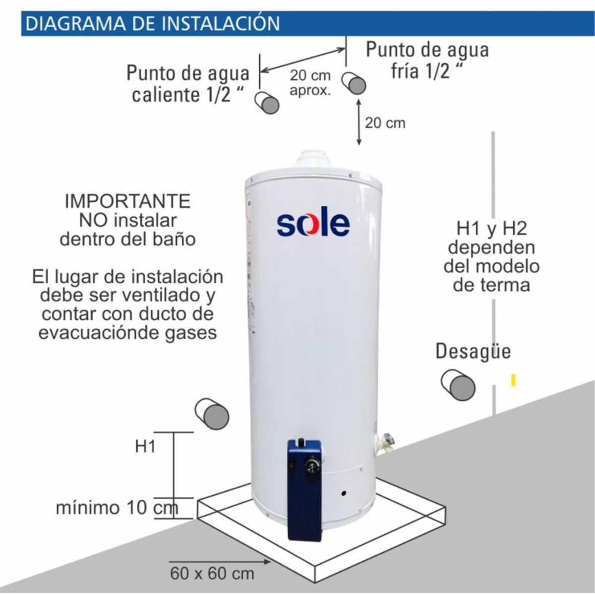 SOLE - Termotanque a Gas Sole GN 73 litros