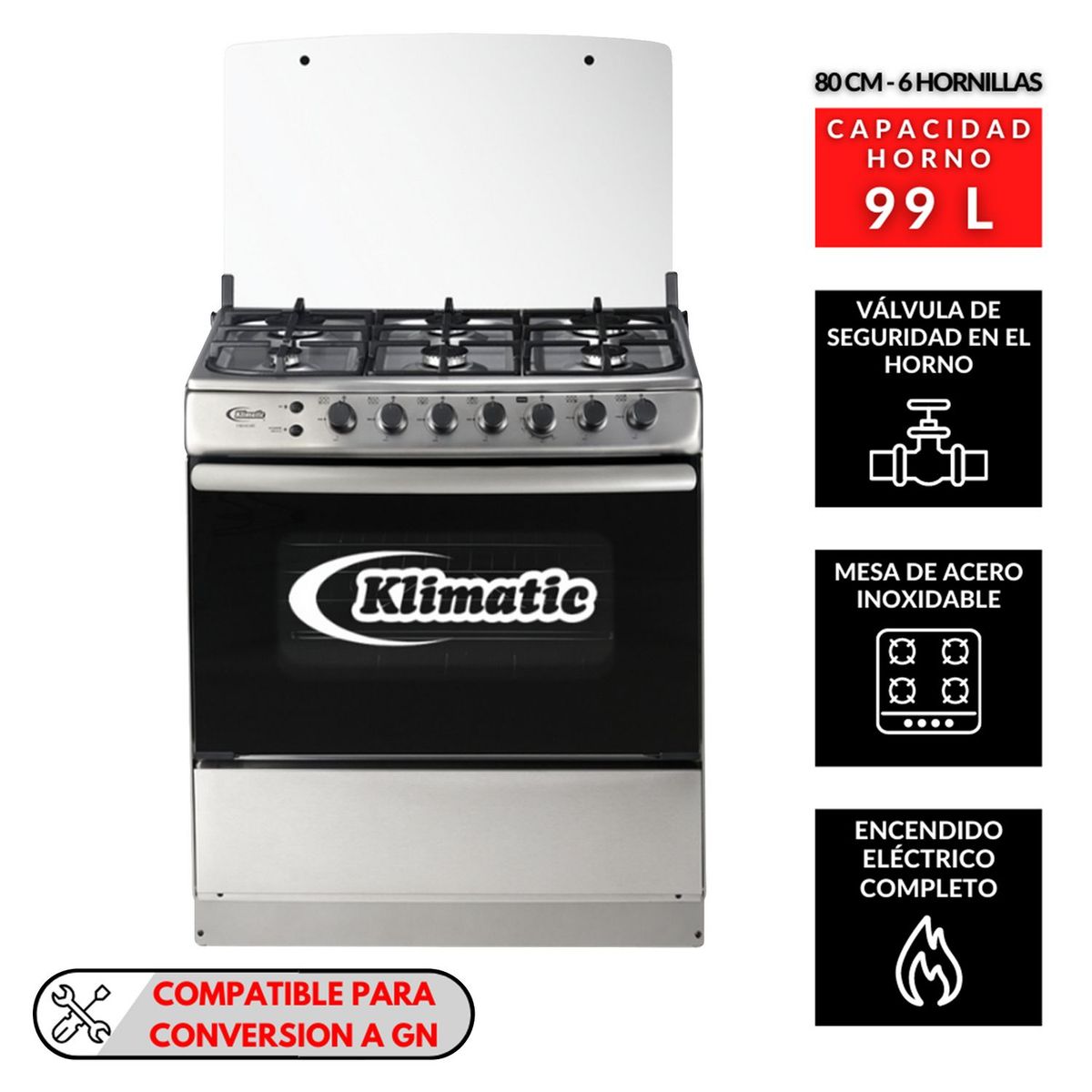 KLIMATIC - Cocina Klimatic a Gas 6 Hornillas Tremare Plus Acero Inox