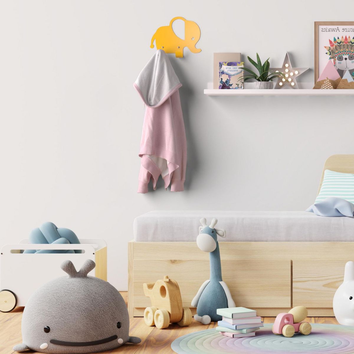 ORGANIZA DUCASSE - Colgador de Pared Infantil Elefante Amarillo