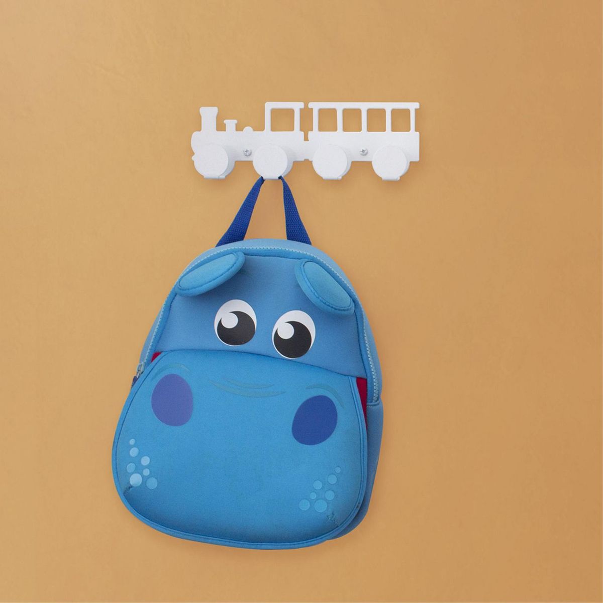 ORGANIZA DUCASSE - Perchero de Pared 4 Ganchos Infantil Locomotora Blanca