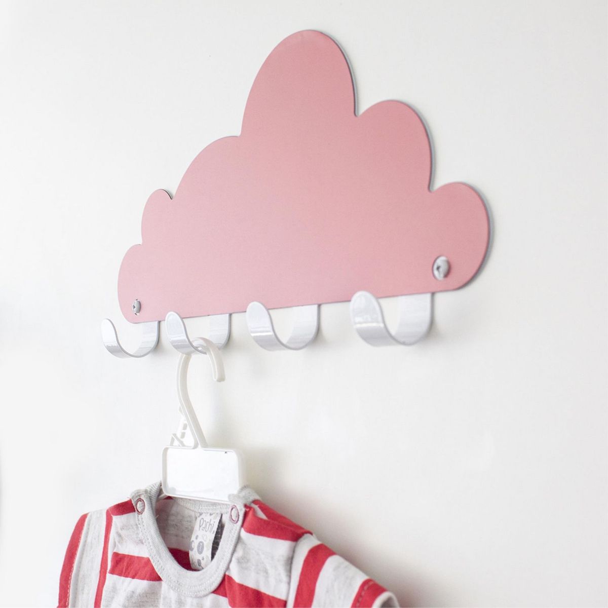 ORGANIZA DUCASSE - Perchero de Pared 4 Ganchos Infantil Nube Rosada
