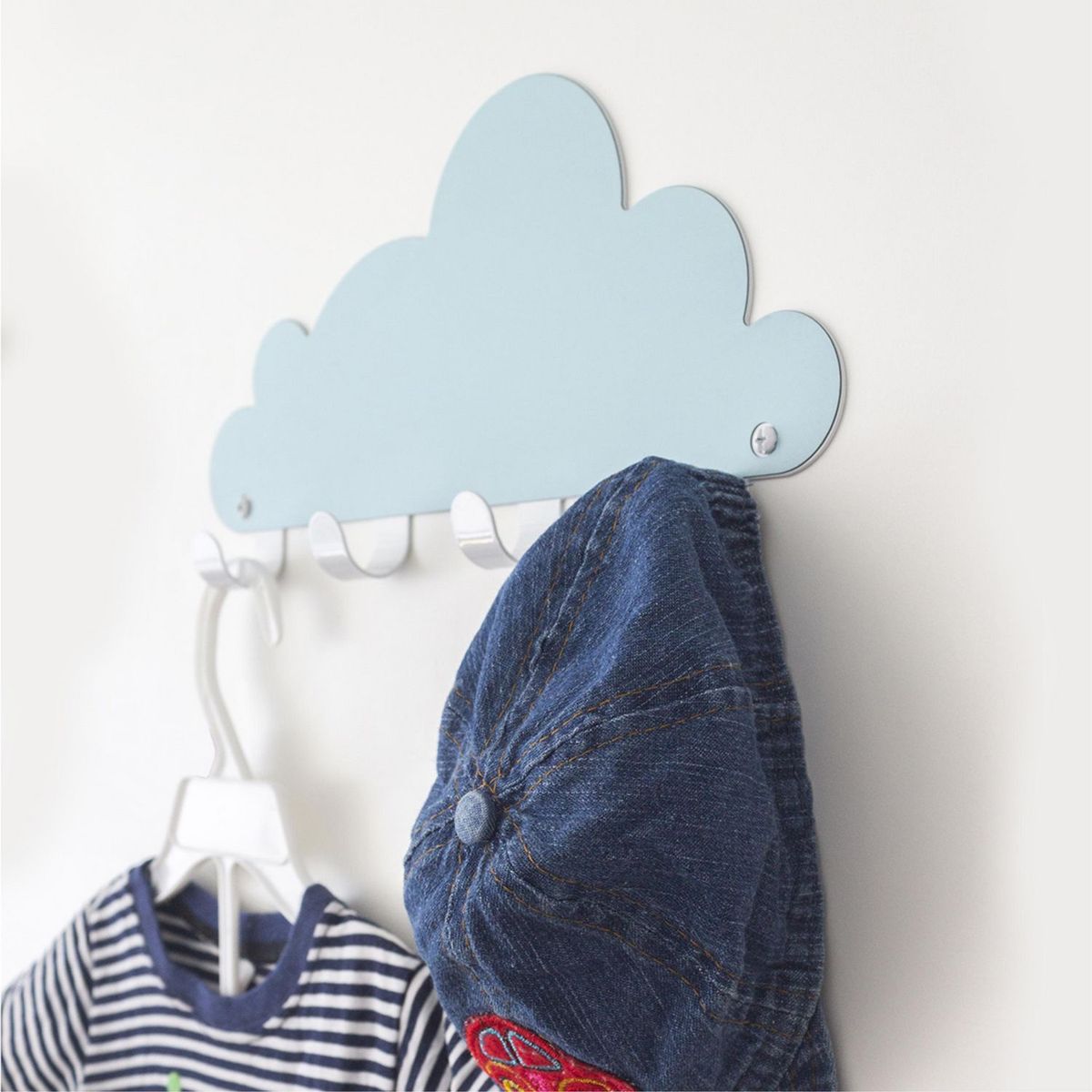 ORGANIZA DUCASSE - Perchero de Pared 4 Ganchos Infantil Nube Celeste