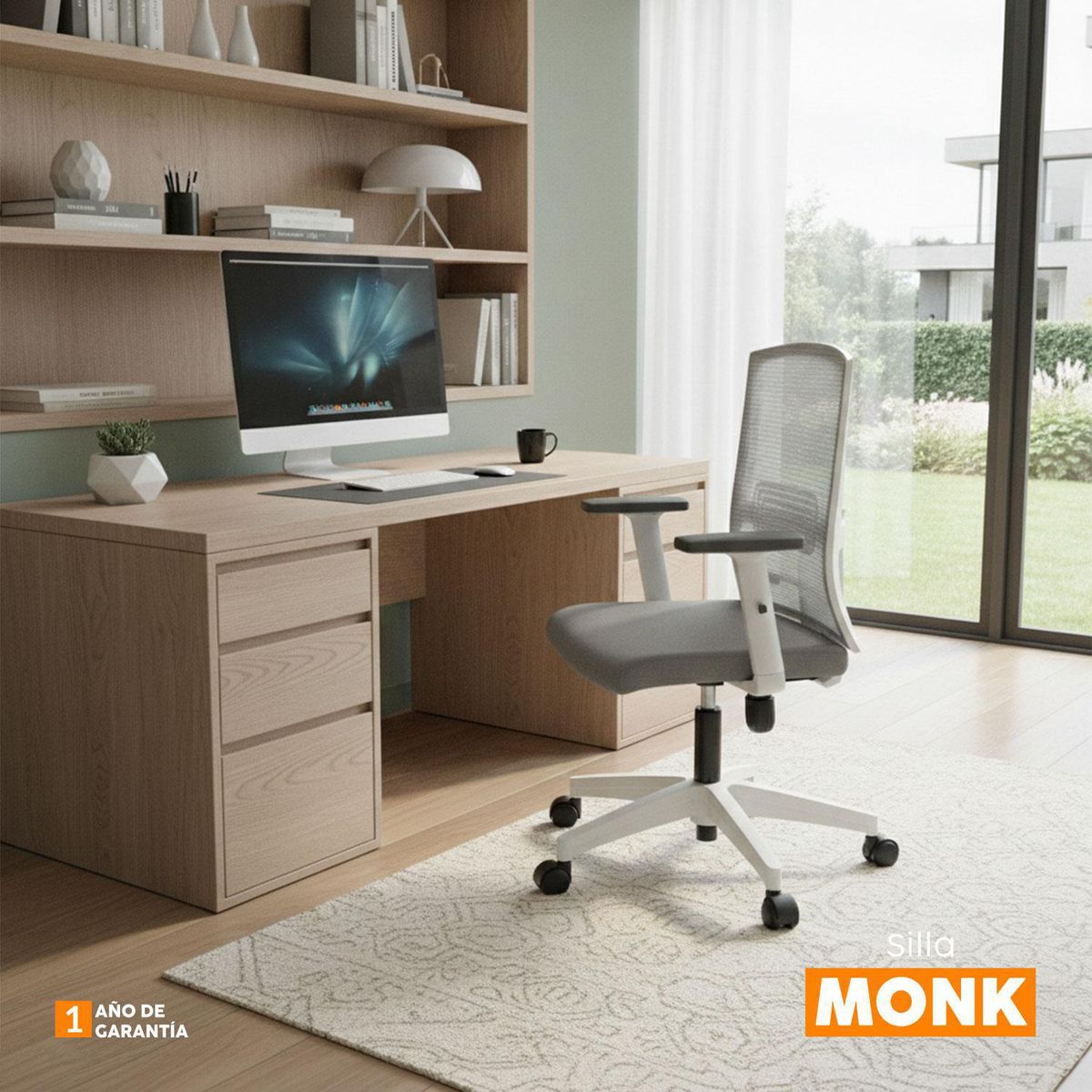 BONNO - Silla Ergonómica de Escritorio Monk Gris Bonno