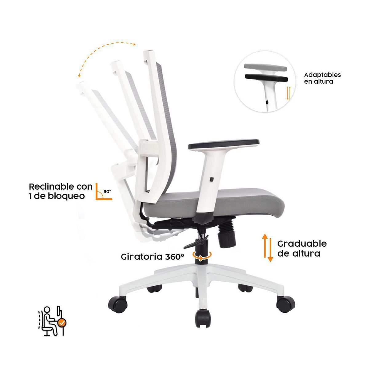 BONNO - Silla de Oficina Giratoria Gerente Monk Gris