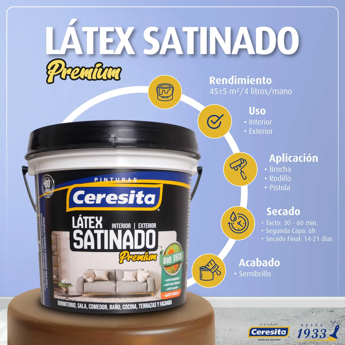 CERESITA - Pintura Látex Satinado Premium Base Pastel 1GL